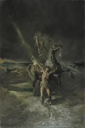 Römischer Kaiser zu Pferd und sein Sklave vom Blitz getroffen